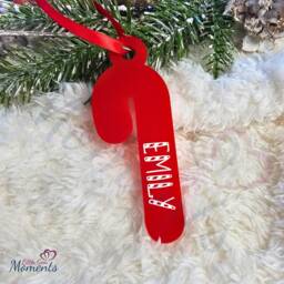 Personalised Candy Cane Christmas Tree Hanging Decoration. Custom Xmas Bauble With Name. Handmade Decoration For 2023 - thumbnail 3