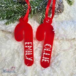 Personalised Candy Cane Christmas Tree Hanging Decoration. Custom Xmas Bauble With Name. Handmade Decoration For 2023 - thumbnail 2