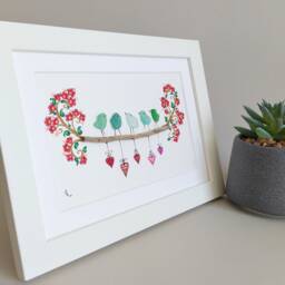 Sea Glass Art Family, Birds, Sisters, Family Life, Frame - thumbnail 3