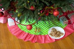 Green Stripe Red Polkadot Christmas Tree Skirt With Ruffle Free Personalization