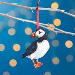 Puffin Christmas Tree Decoration, Birch Plywood Ornament, Animal Lover Gift, Festive Watercolour Art, Traditional Keepsake