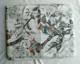 Decorative Bird & Floral Print New Indian Handmade Kantha Quilt Gudri Blanket Bedspread Size 108x90 - thumbnail 1