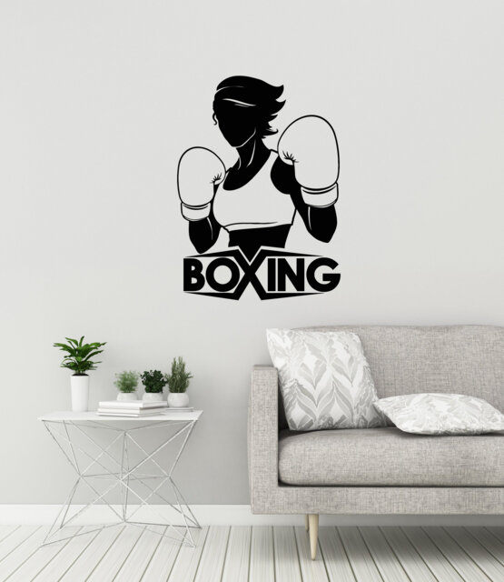 Boxing Girl Vinyl Wall Decal Boxer Gym Sports Woman Fighting Club Stickers Mural - #3022Di - image 1
