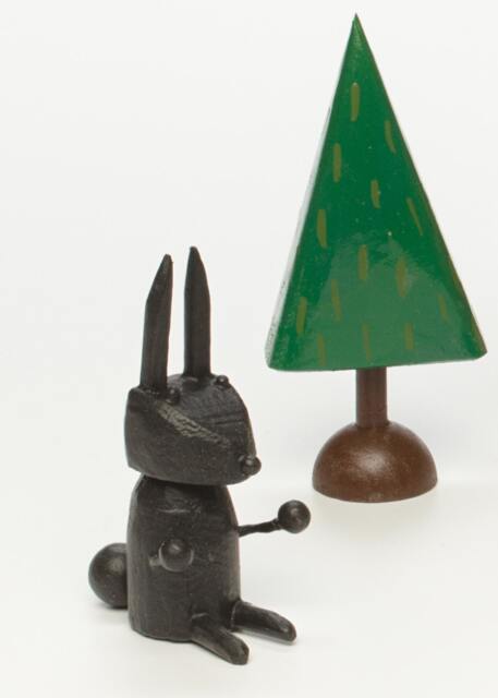 Bunny Figure - Brown White Rabbit Black Christmas Putz Tiny Forest Build A Woodland Scene - image 1