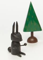 Bunny Figure - Brown White Rabbit Black Christmas Putz Tiny Forest Build A Woodland Scene - thumbnail 1