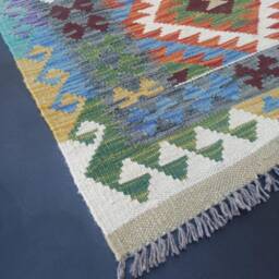 Classic Runner Rug, Handmade Artisan Afghan Turkish Aztec Natural Wool Kilim Rug 391x85 cm - thumbnail 2