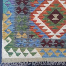 Classic Runner Rug, Handmade Artisan Afghan Turkish Aztec Natural Wool Kilim Rug 391x85 cm - thumbnail 4