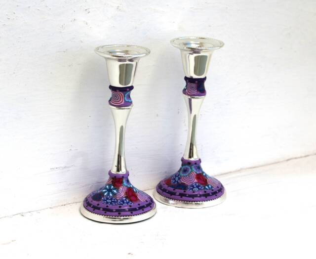 Candle Holders, Judaica, Jewish Gift, Candlestick, Table Decoration, Bat Mitzvah Housewarming Centerpiece, Israel - image 1