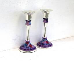 Candle Holders, Judaica, Jewish Gift, Candlestick, Table Decoration, Bat Mitzvah Housewarming Centerpiece, Israel - thumbnail 1