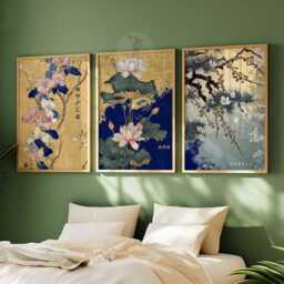 Set Of 3 Japanese Floral Prints, Wall Art, Katsushika Hokusai Botanical Decor, Tropical Boho Oriental Decor - thumbnail 3