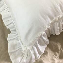 Vintage Ruffle Pillow Covers in White Linen, Accented Linen Euro Sham Covers, 12x16, 16x16, 18x18, 20x20, 24x24, 26x26 - thumbnail 2