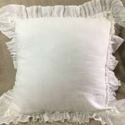 Vintage Ruffle Pillow Covers in White Linen, Accented Linen Euro Sham Covers, 12x16, 16x16, 18x18, 20x20, 24x24, 26x26 - thumbnail 3