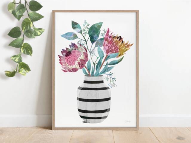 Protea Art, Flower Art Print, Painting, Protea Flower, Pink Protea, Wall Print Decor - image 1