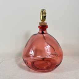 Handmade Pink Recycled Glass Table Lamp With Cream Linen Flex