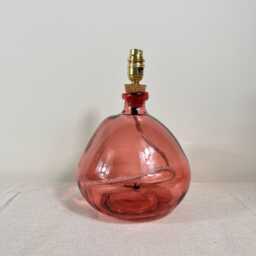 Handmade Pink Recycled Glass Table Lamp With Cream Linen Flex - thumbnail 3