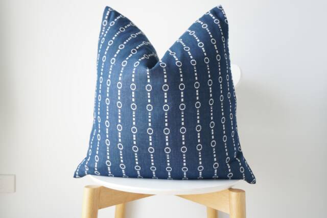 White Cream Indigo Striped Pillow Cover - image 1