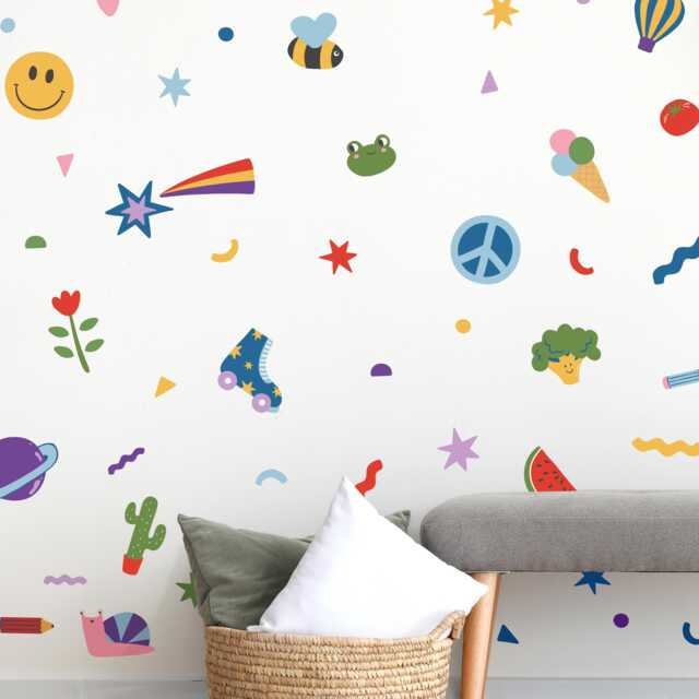 Stars & Doodles Fabric Wall Stickers Kids Nursery Decor, Removable & Repositionable - image 1