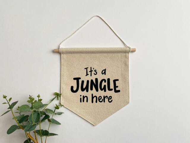 It's A Jungle in Here Canvas Banner - Neutral Safari Nursery Decor Wall Flag Pennant Hanging - image 1