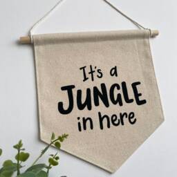 It's A Jungle in Here Canvas Banner - Neutral Safari Nursery Decor Wall Flag Pennant Hanging - thumbnail 2