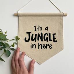 It's A Jungle in Here Canvas Banner - Neutral Safari Nursery Decor Wall Flag Pennant Hanging - thumbnail 3