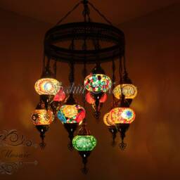 11 Ball Turkish Sultan Mosaic Chandelier - Handmade Design With Medium Globes - thumbnail 2