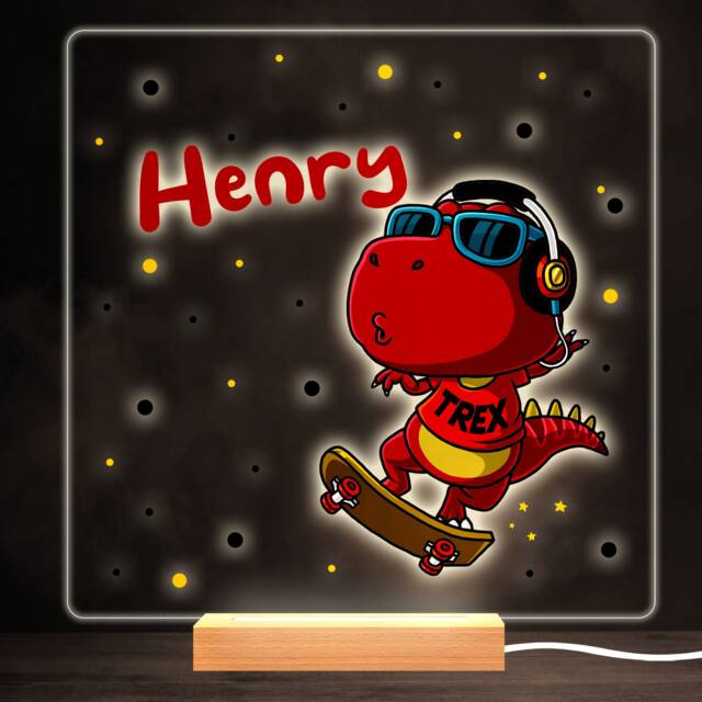Cool Dinosaur Skateboard Colourful Square Personalised Gift Led Lamp Night Light - Bedroom - image 1