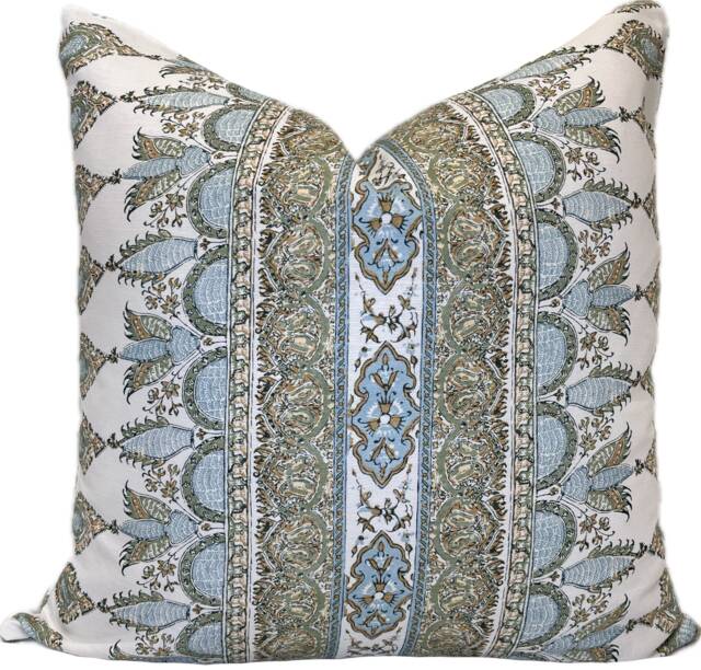 Thibaut Akola Stripe Seaglass & Gold Cushion Cover Pillow Double Sided - image 1