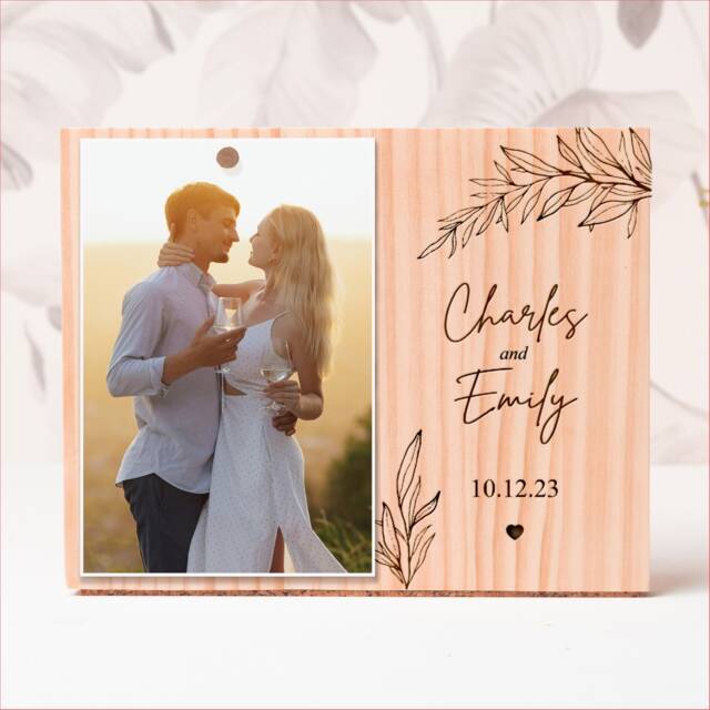 Valentine's Day Gift For Him Meaningful, Personalized Wood Engraved Picture Frame, Newly Engaged Gifts Couple, Boyfriend - image 1