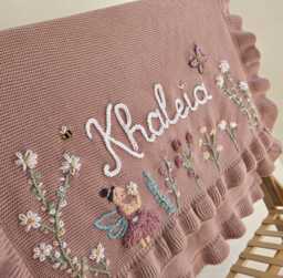 Personalised Baby Blanket - Hand Embroidered Name Custom Floral Nursery Keepsake Gift Girl