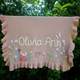 Personalised Baby Blanket - Hand Embroidered Name Custom Floral Nursery Keepsake Gift Girl - thumbnail 2