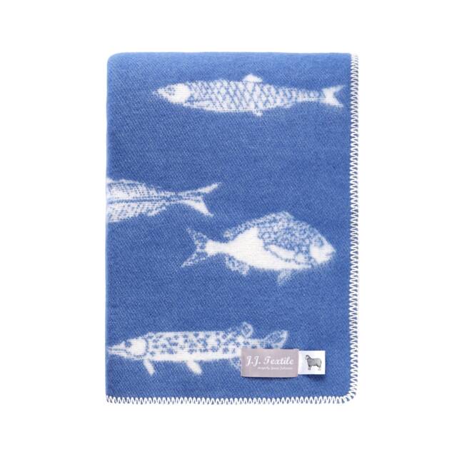 Fish Wool Blanket - Blue & Off White Throw For Chair, Bed Sofa - image 1