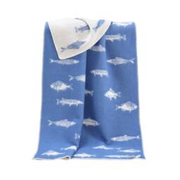 Fish Wool Blanket - Blue & Off White Throw For Chair, Bed Sofa - thumbnail 2