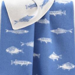 Fish Wool Blanket - Blue & Off White Throw For Chair, Bed Sofa - thumbnail 3