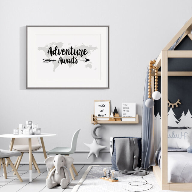 Adventure Awaits Print, Playroom Bedroom Quote, Decor, Kids Prints, Nursery Inspirational Print 584 - image 1