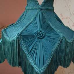 Teal Green Lampshade Handmade Victorian Lace & Fringe Lampshade Etsy - thumbnail 3
