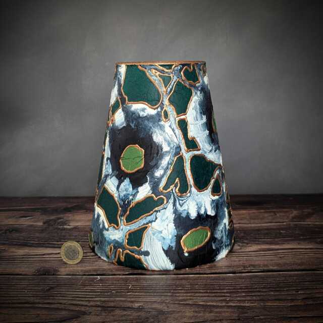 Hand-Painted Glass Vase - Deep Green, Gold & Midnight Blue Abstract Design Modern Table Centerpiece 20cm/8 - image 1