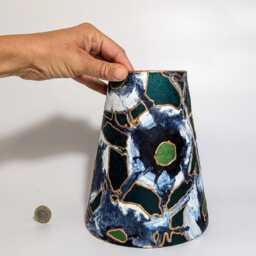 Hand-Painted Glass Vase - Deep Green, Gold & Midnight Blue Abstract Design Modern Table Centerpiece 20cm/8 - thumbnail 3