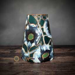 Hand-Painted Glass Vase - Deep Green, Gold & Midnight Blue Abstract Design Modern Table Centerpiece 20cm/8 - thumbnail 1