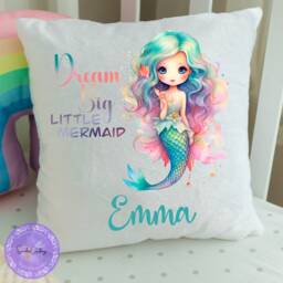Personalised Mermaid Cushion, Inspirational Cushion For Girls, Themed Decoration, Birthday Custom Pillow, Girls Room Decor - thumbnail 1
