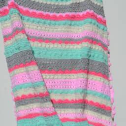 Crochet Baby Girl Blanket Pink, Mint, & Gray Striped Acrylic Blanket - thumbnail 3