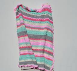 Crochet Baby Girl Blanket Pink, Mint, & Gray Striped Acrylic Blanket