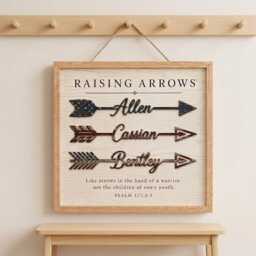 Personalized Raising Arrows Sign With Kids Name, Custom Christian Dad Arrow Plaque, Regilious Family Name Sign, Psalm 127 Scripture Wall Art - thumbnail 3