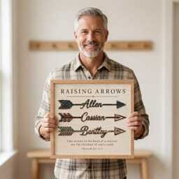 Personalized Raising Arrows Sign With Kids Name, Custom Christian Dad Arrow Plaque, Regilious Family Name Sign, Psalm 127 Scripture Wall Art - thumbnail 4