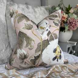 Sanderson Floral Cushion Cover - Pale Pink Cotton Blend, White Flowers & Beige Leaves, Double-Sided, Elegant Countryside Style - thumbnail 2