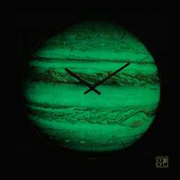 Oversized Wall Clock Made On Glass, Jupiter Planet Glow in The Dark - thumbnail 2