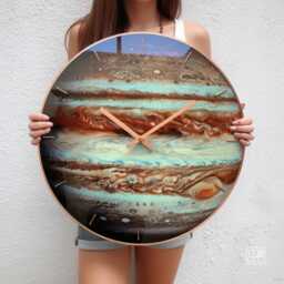 Oversized Wall Clock Made On Glass, Jupiter Planet Glow in The Dark