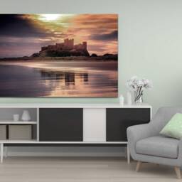Bamburgh Castle , Northumberland, English Coasline , Sunset , Wall Hangings, Mounted Canvas Ready To Hang - thumbnail 2