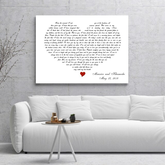 Personalized Song Lyrics Wall Hanging, Song Print On Canvas, Any Heart Shaped Lyrics, Anniversary Gift For Him Or Her - image 1