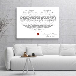 Personalized Song Lyrics Wall Hanging, Song Print On Canvas, Any Heart Shaped Lyrics, Anniversary Gift For Him Or Her - thumbnail 1