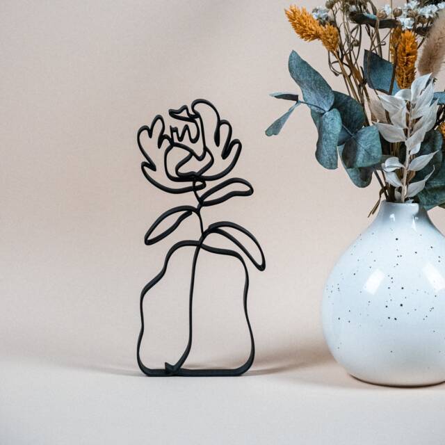 Peony in Vase - Line Art 3D Print Gift Idea & Decoration For Plant Lovers - image 1